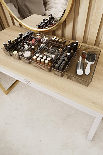 Meleni Home 12-Piece Modular Jewelry Makeup Organizer - Bathroom Drawer Organizer Set Black