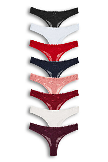 HNX 8-Piece Front Lace Back Double Layer Cotton Thong Women's Panties