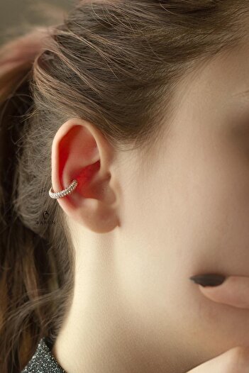 BY BARUN SİLVER Kıkırdak Earcuff 925 Ayar Rose Pembe 925 Ayar Zirkon Taşlı Sıkıştırmalı Gümüş Kıkırdak Küpe
