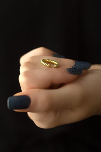 BY BARUN SİLVER Kıkırdak Earcuff Halka Burgu Halat 925 Ayar Zirkon Sarı Gold Sıkıştırmalı Gümüş Kıkırdak Küpe