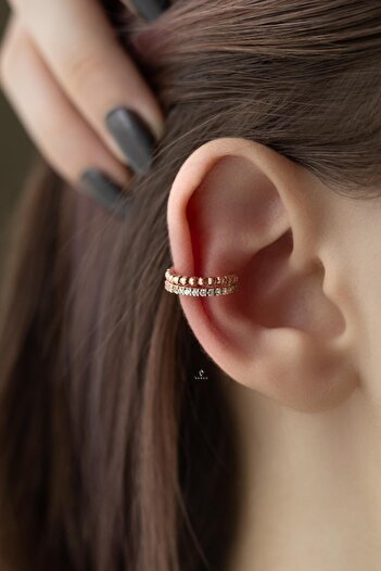 BY BARUN SİLVER Kıkırdak Earcuff Halka Burgu 925 Ayar Zirkon Taşlı Rose Pembe Sıkıştırmalı Gümüş Kıkırdak Küpe