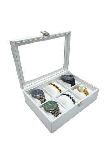 kutuveaksesuar Watch Box 6 Pieces White with Glass