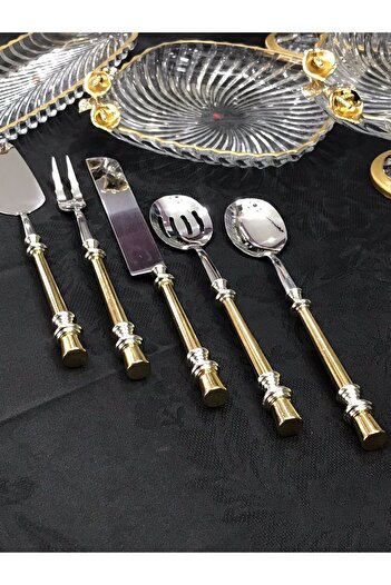 Santara AVANGARDE GOLD METAL GALA ÇİÇEKLİ 6 TANE SUNUMLUK VE 5'Lİ SERVİS SETİNDEN OLUŞAN MUHTEŞEM SUNUM SETİ