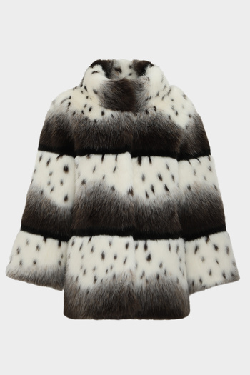 Açelya Okcu Premium Stand Collar Loose Patterned Women's Faux Fur Coat