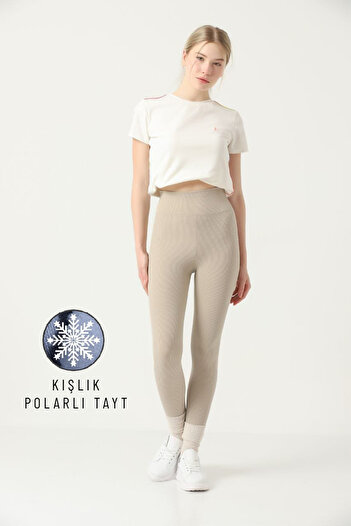 Ozy Fashion Kışlık Polarlı Fitilli Kadın Yüksek Bel Dikişsiz Tayt