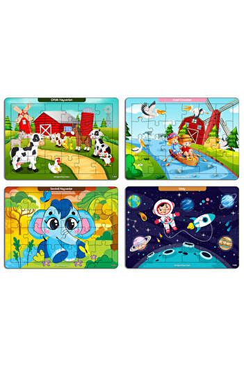 kutuTR Notpa Çocuklar Için Eğitici Ve Öğretici Ahşap 24 Parça Renkli Puzzle 4lü Set 5