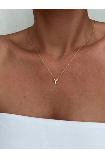 su jewelry collective shine Çelik Küçük Minimal Harf Kolye Kararmaz