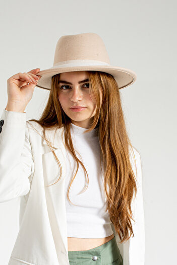 Çalıkuşu Ecru Fedora Hat Hard Cowboy Hat