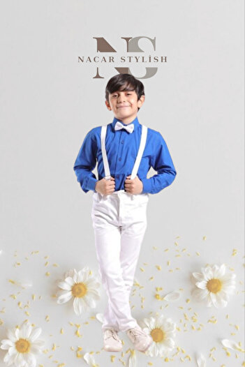 Nacar Boy's April 23 Show Costume Pants Long Sleeve Shirt Bow Tie Set White Suit 024