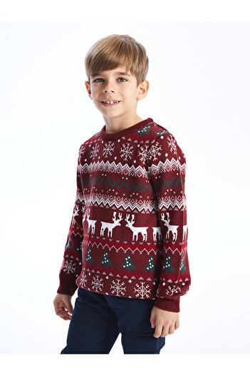 LC Waikiki LCW Kids Crew Neck New Year Themed Long Sleeve Boy's Knitwear Sweater
