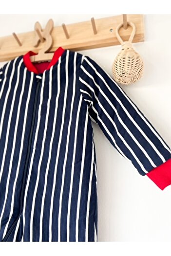 KEY KIDS Lacivert Beyaz Çizgili Pamuklu Bacaklı Çocuk Uyku Tulumu