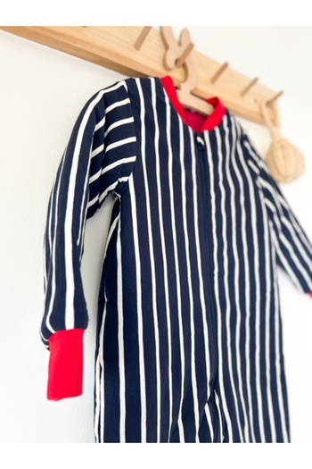 KEY KIDS Lacivert Beyaz Çizgili Pamuklu Bacaklı Çocuk Uyku Tulumu
