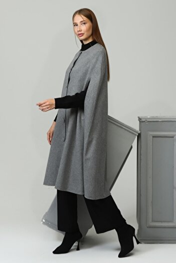 ensade Gray Stamped Cloak Poncho