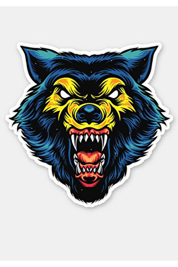 MegaSticker Autocolant Aggressive Angry Wolf pentru mașină, motocicletă, cască, laptop, parbriz 13x9 cm