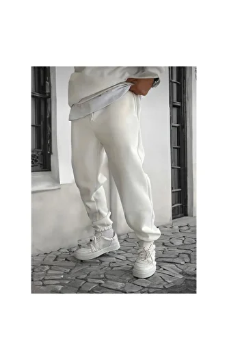 NO 601 White High Waist Thick Fleece Inside Jogger Sweatpants 3 Thread