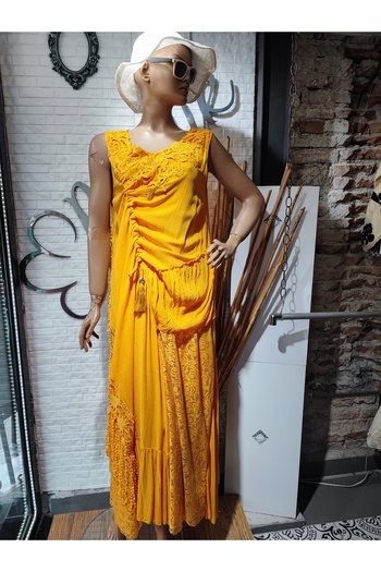 Sosyete Kaplumbağa Authentic Voile Cotton Sling Extra Long Dress