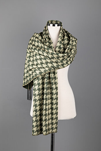 Şaless Double Sided Patterned Shoulder Shawl - Khaki