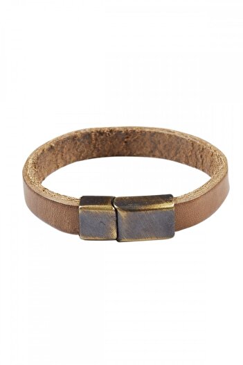 Deriderim Tan Genuine Leather Women's Magnet Closure Strap Bracelet