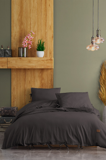 Elart Fitted Duvet cover set double 100% natural cotton ranfors 4 pieces Cool Anthracite