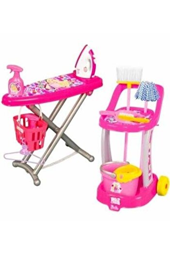 Depomiks Avm Barbie Oyuncak Temizlik Arabası + Barbie Oyuncak Ütü Masası Eğitici Oyuncak Set
