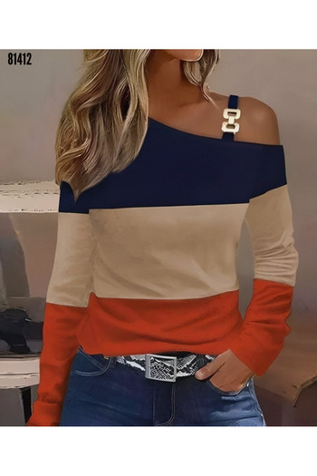 StilVibe Long Sleeve One Shoulder Viscose Blouse - Low Strap and Accessory Detail
