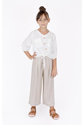 best kids Girl's Beige Ornamental Buttoned Trousers