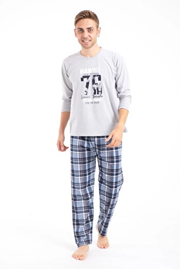 YUYİ 100% COTTON 4 SEASONS FABRIC LONG SLEEVE MEN'S PAJAMAS SET (EXCUSED BOTTOM COLOR DIFFERENCY BE SHOW)