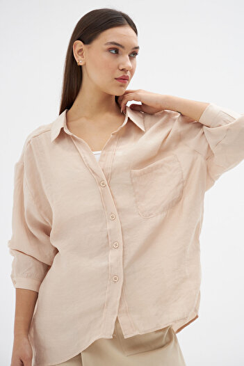 Laluvia Stone Color Long Sleeve Oversize Shirt