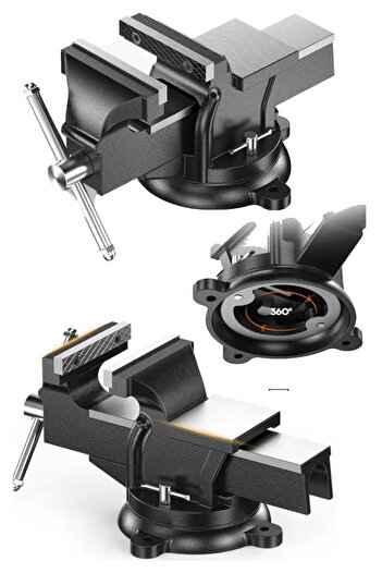 MOONSHOP Alman Modeli Pro Çelik Kol 100 Mm 4" 360" Dönerli Taban Dövme Çelik Sabit Tezgah Masa Mengenesi...