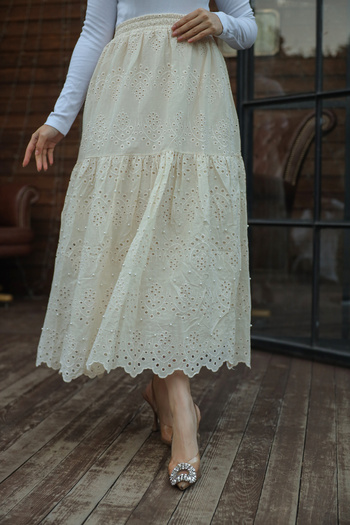 PİNK FLY Fustă de damă din dantelă cu perle broderie 1395