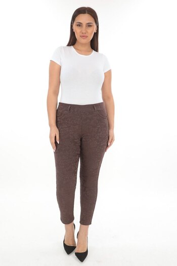 AKŞEN GİYİM Large Size High Waist Full Lycra One Size Slimming Magic Jacquard Fabric Trousers