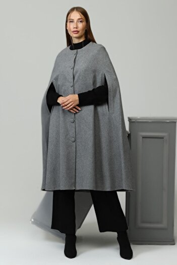 ensade Gray Stamped Cloak Poncho
