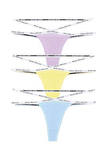 pink mood Double Rope Detailed Cotton Sexy Sports Thong 3 Pack