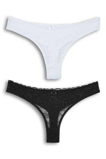 HNX 2-Piece Front Lace Back Double Layer Cotton Thong Women's Panties