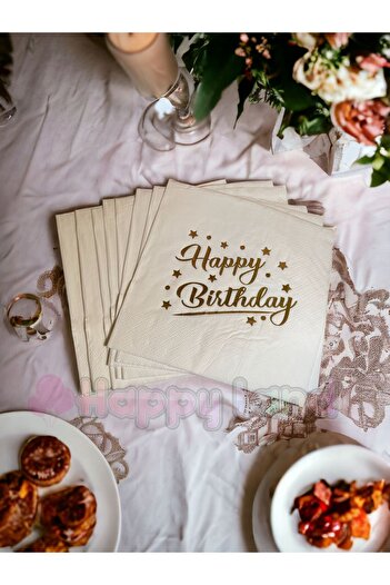 Happyland Happy Birthday Printed Gilded Gold Leaf Birthday Napkin 16 Pieces
