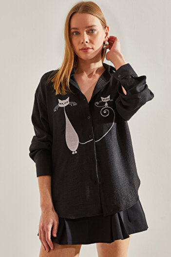 Bianco Lucci Women's Embroidered Linen Shirt