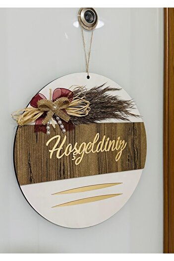 Pey Aksesuar Welcome Written Mirrored Plexiglass Ξύλινο Στολίδι Πόρτας Διακοσμητικό Εξωτερικό Στολίδι Πόρτας Λευκό