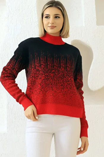 ALCHON Half Turtleneck Long Sleeve Stylish Striped Patterned Soft Texture Furry Winter Knitwear Sweater