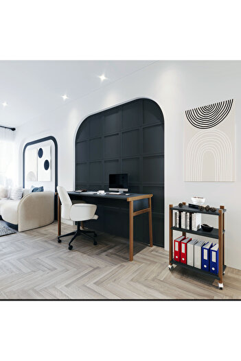 lagomood Zenith Çalışma Masası Kitaplık Takımı150cm Antrasit Ceviz