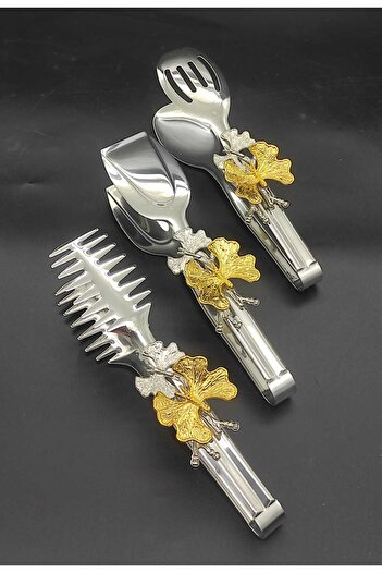 BRONDOFF Butterfly Steel 3-Piece Tongs Set