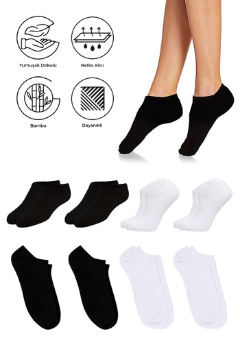 SAYSEZ Bamboo Women's Sneaker Black-White Socks Seamless Invisible Ankle Sports Socks Premium Pack of 4