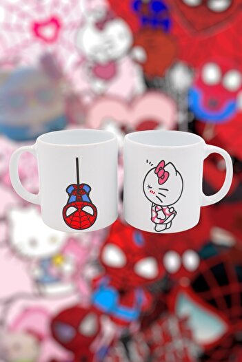 EFBUTİK Beyaz Kitty & Spiderman Kupa