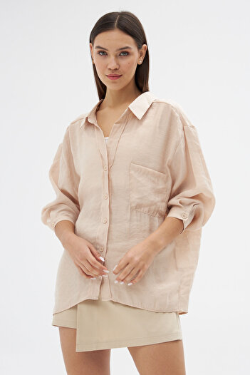 Laluvia Stone Color Long Sleeve Oversize Shirt