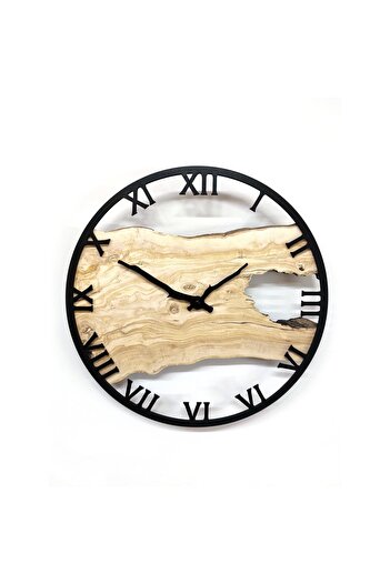 CajuArt Roman Numeral Tree Slice Log-Shaped Round Wall Clock Md1 40 cm Decorative Design Clock