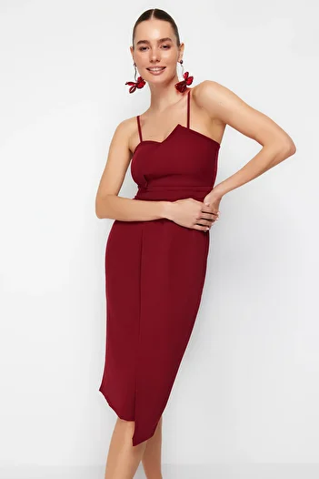 Trendyol Collection Rochie de seara eleganta, tesuta la doua piept burgundy TPRSS19FZ0136