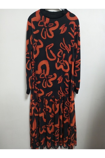 AKŞEN GİYİM SLEEVE AND COLLAR RIBBANED COMPLETE LINED CHIFFON FABRIC A SIZE SHOW THIN MAGIC TESETURED DRESS