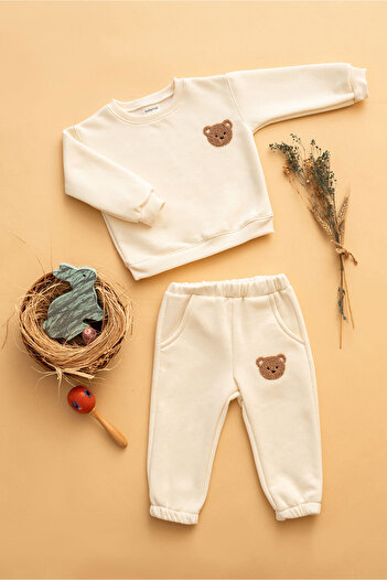 babynup Mini Teddy Bear Embroidered Oversize 2-piece Baby Kids Tracksuit Set