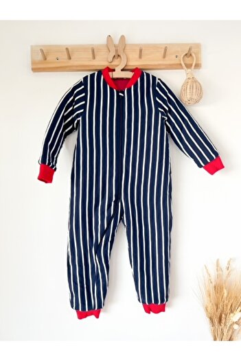 KEY KIDS Lacivert Beyaz Çizgili Pamuklu Bacaklı Çocuk Uyku Tulumu