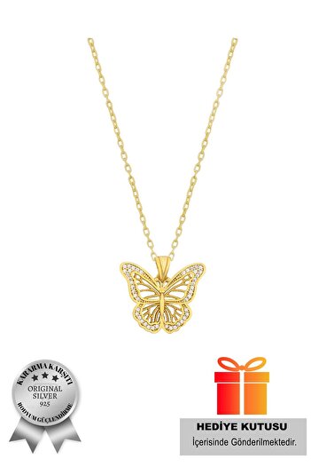 ADA LİFE GÜMÜŞ 925 Ayar Gümüş Zirkon Taşlı Kelebek Model Kolye(ÖZEL KUTULU)