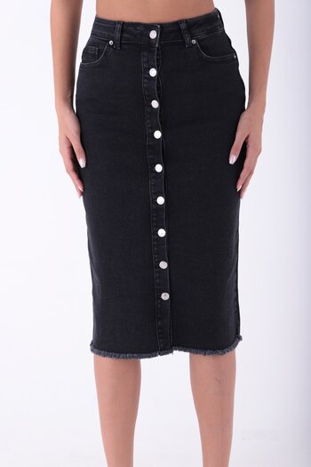 RICHMOST Short Jeans Women's Skirt with Buttoned Front and Finished Tassel Pockets Regular Anthracite Denim Summer / Spring